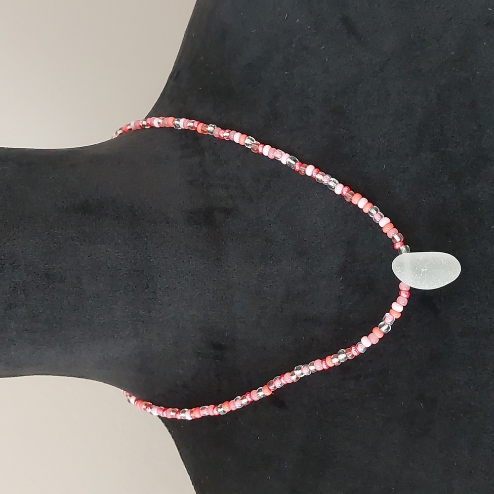 Beach Glass Necklace, Sea glass necklace, Pink, Beachy, surfer
